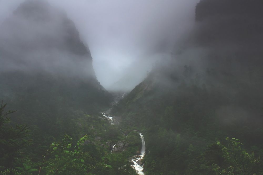 Huge mountains and raging stream, North Sikkim Huge mountains and raging stream, North Sikkim