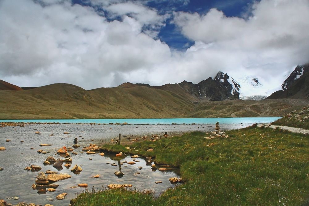 Greenery around Turquoise Gurudongmar Lake Gurudongmar Lake
