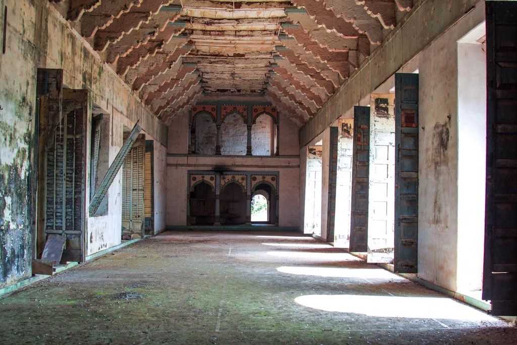 Decaying woodenwork inside the palace Govindgarh Palace in summer capital of Rewa