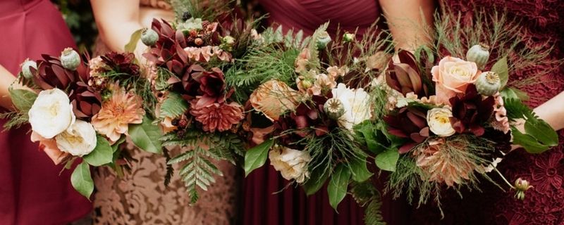Intimate Wedding, Rose Gold, Marsala, Burgandy, Bouquets