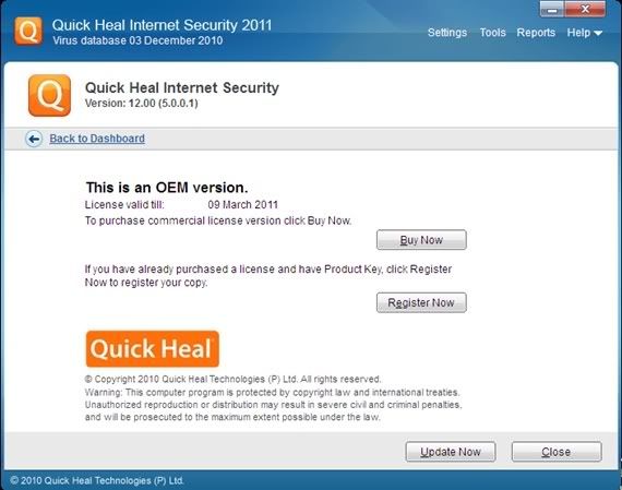 Quick Heal Internet Security 2011 OEM miễn phí 2 tháng