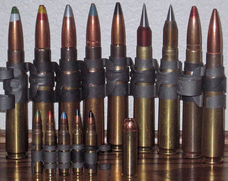 Left to right, rear: Mk211, Spotter, Silver tip (Armor Piercing Incendiary), Left to right, rear: Mk211, Spotter, Silver tip (Armor Piercing Incendiary),